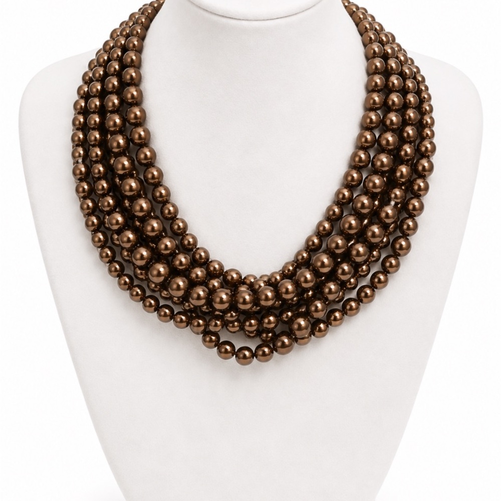 Multi-Strand Bronze Pearl Necklace